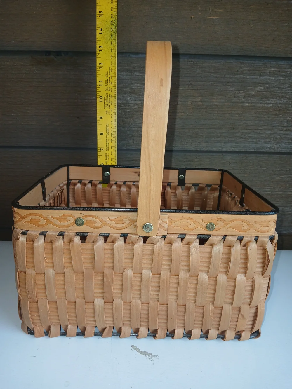 Rectangular Wicker & Metal Basket W Handle Great Shape Very Sturdy